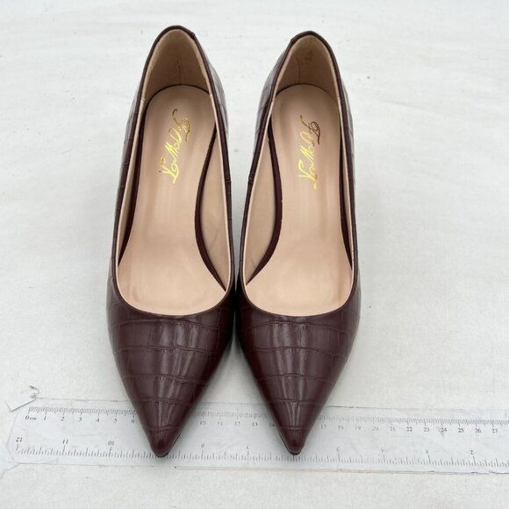 Fowt Simple Solid Croc-Embossed Pointed Toe Black… - image 3